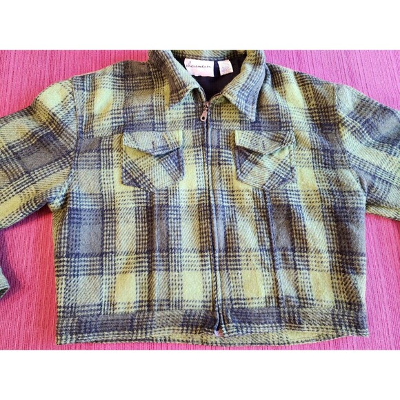 Vintage Phenomenom Womens Wool Jacket Green Plaid Size Large L Full Zip RARE - Picture 7 of 16